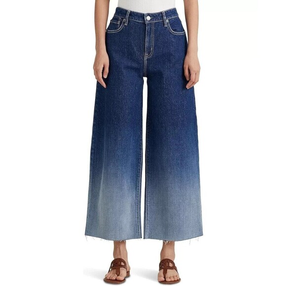 Lauren Ralph Lauren Women's Jeans High-Rise Wide Legs Blue Ombre  size 10 - Picture 1 of 7